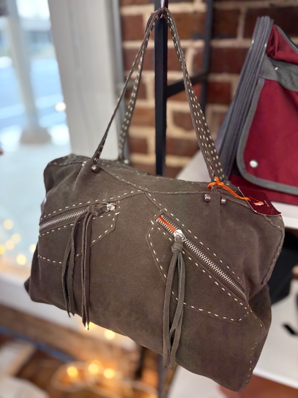 V by Eva Leather Tote Handbag in Dark Brown - Women Bags